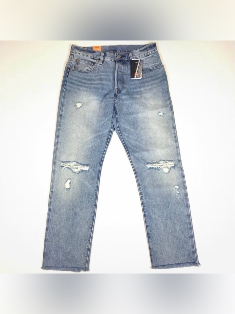 Levi’s 501 Original Distressed Light Wash Selvedge Jeans Frayed Hem